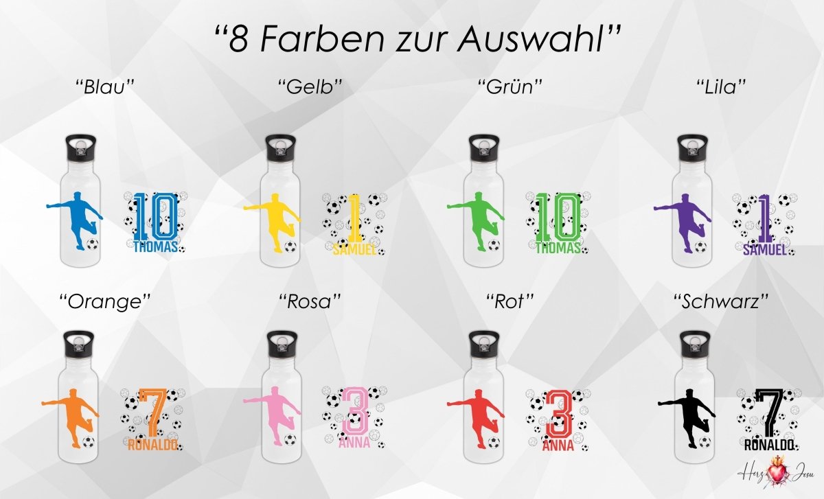 Personalisierte Trinkflasche mit Namen Fußball Thermobecher Geburtstag _0010E - Herz Jesu