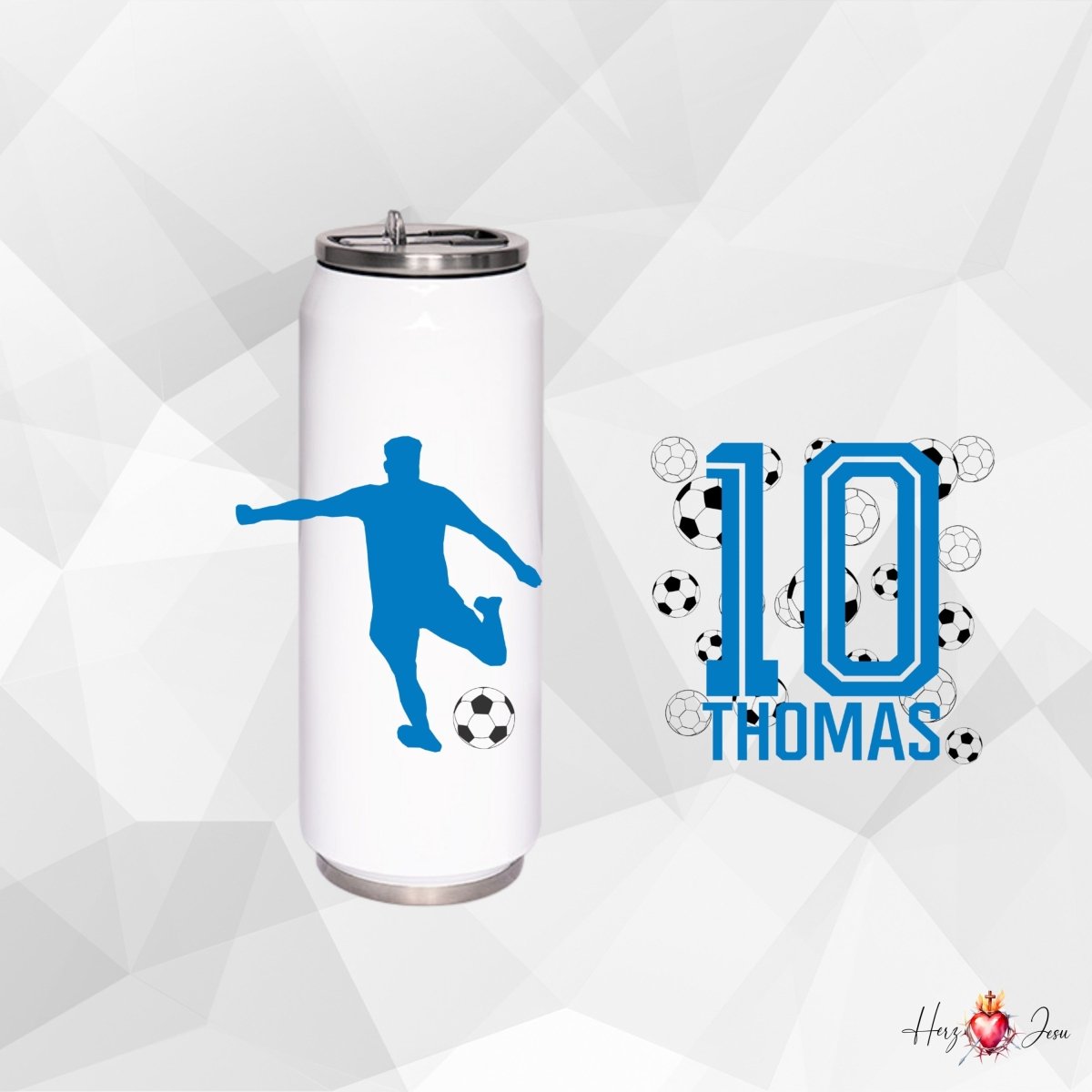 Personalisierte Trinkflasche mit Namen Fußball Thermobecher Geburtstag _0010E - Herz Jesu