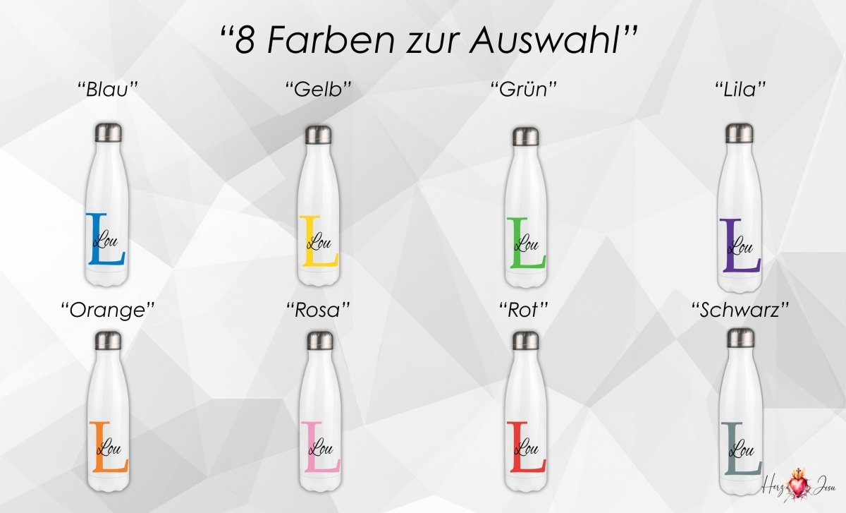 Personalisierte Trinkflasche mit Namen Schule Thermobecher Geburtstag _0002E - Herz Jesu