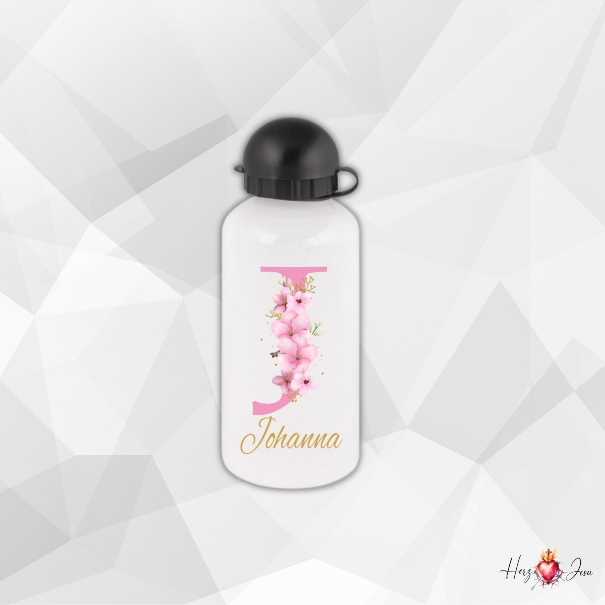 Personalisierte Trinkflasche mit Namen Thermobecher Blumen Geburtstag Geschenkidee_0013E - Herz Jesu
