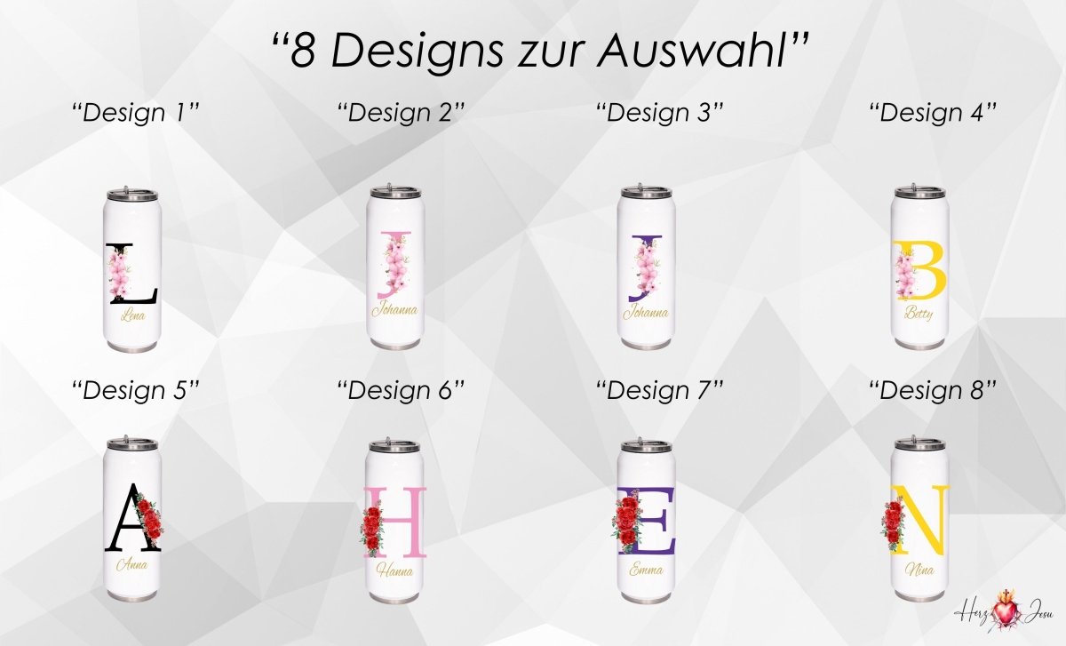 Personalisierte Trinkflasche mit Namen Thermobecher Blumen Geburtstag Geschenkidee_0013E - Herz Jesu