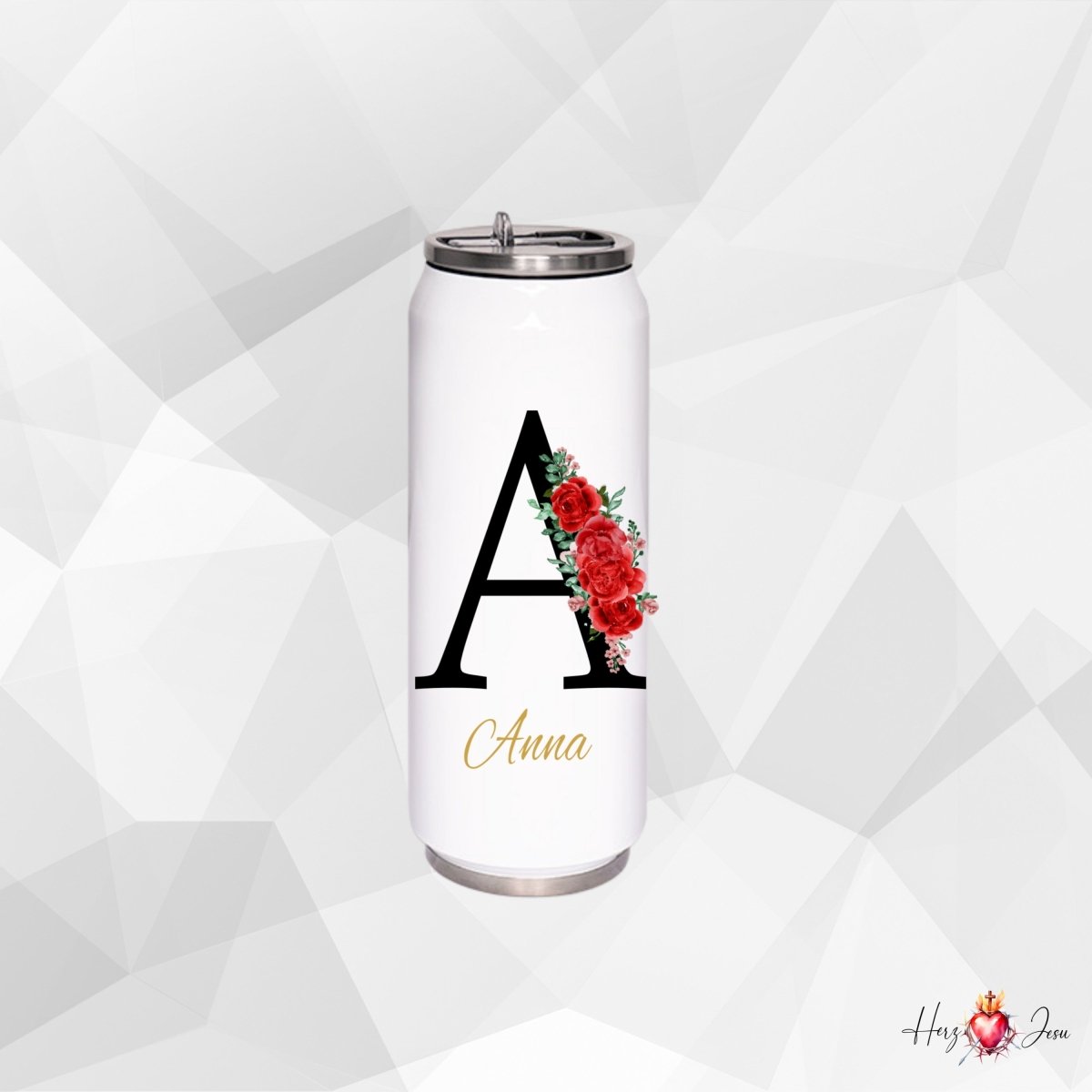 Personalisierte Trinkflasche mit Namen Thermobecher Blumen Geburtstag Geschenkidee_0013E - Herz Jesu