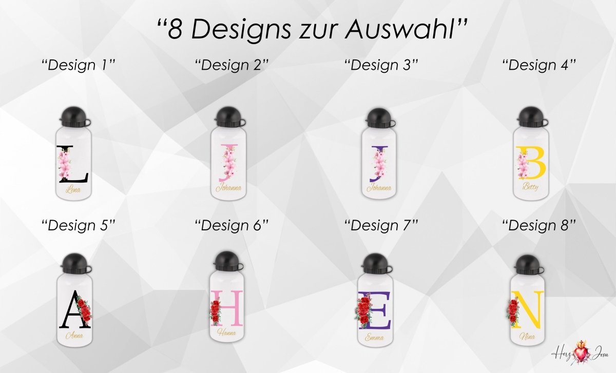 Personalisierte Trinkflasche mit Namen Thermobecher Blumen Geburtstag Geschenkidee_0013E - Herz Jesu