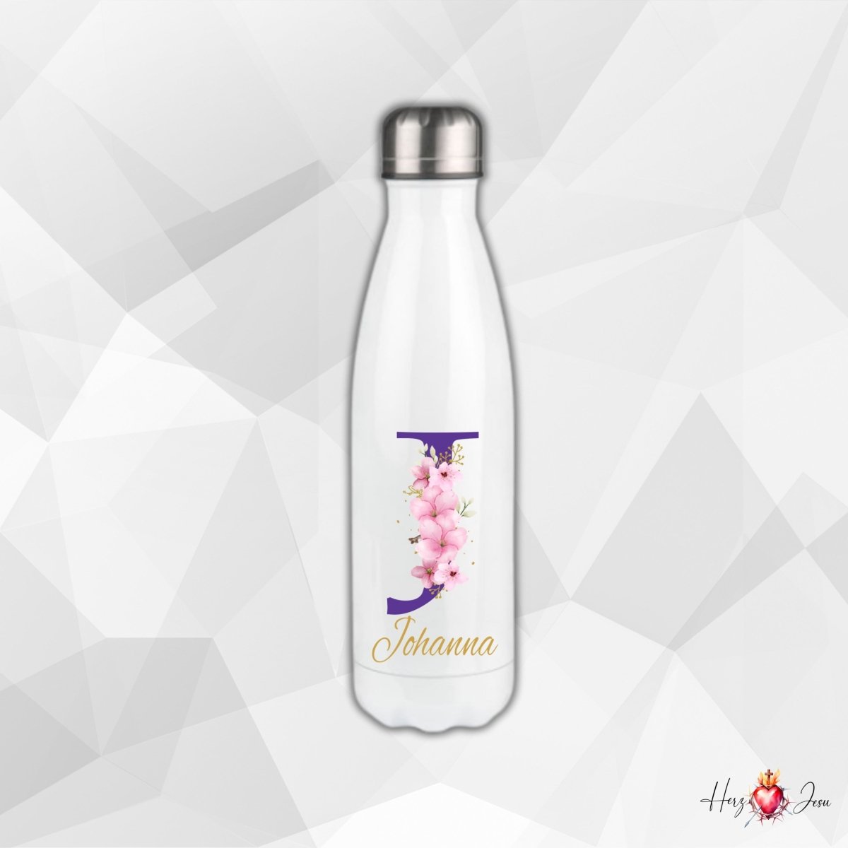 Personalisierte Trinkflasche mit Namen Thermobecher Blumen Geburtstag Geschenkidee_0013E - Herz Jesu