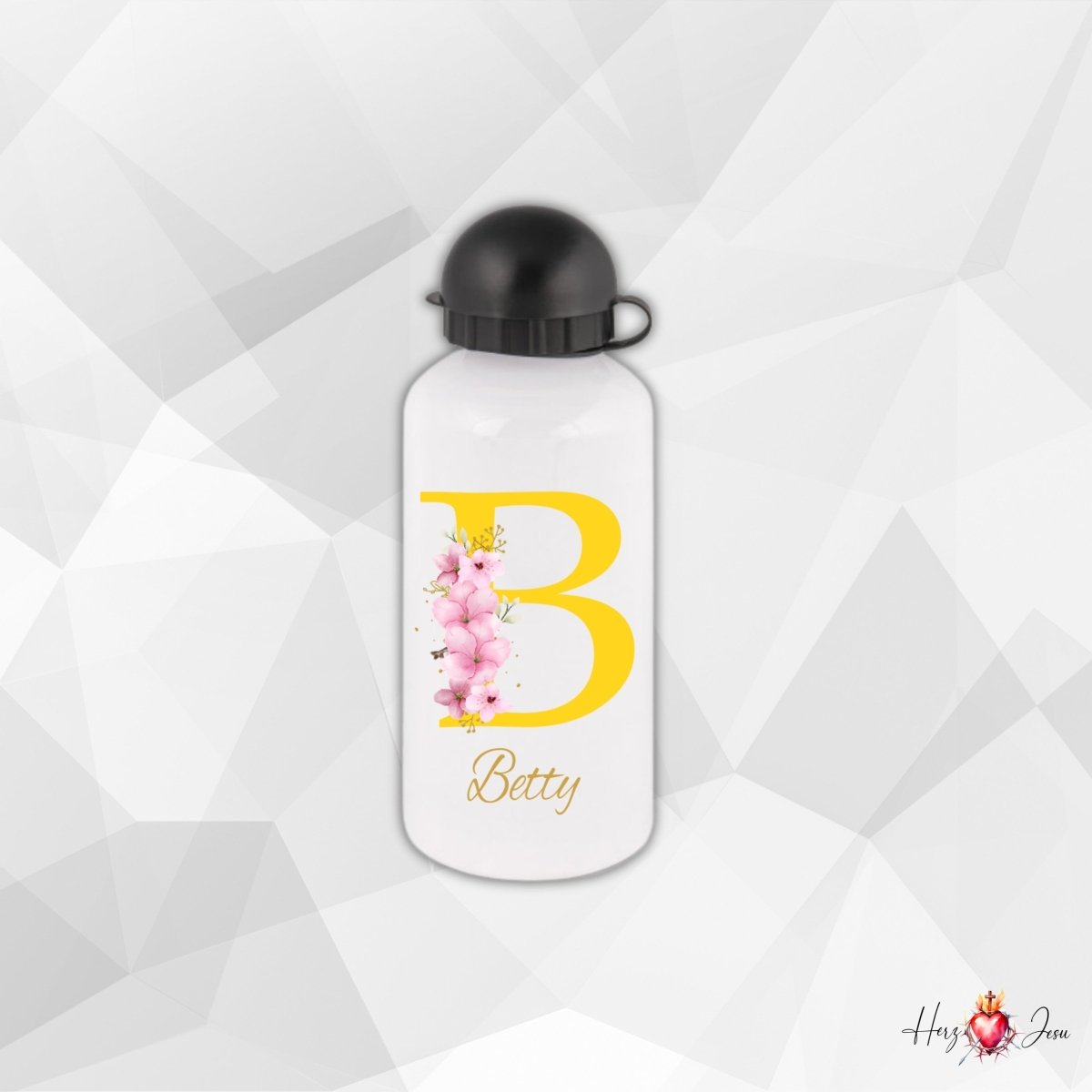Personalisierte Trinkflasche mit Namen Thermobecher Blumen Geburtstag Geschenkidee_0013E - Herz Jesu
