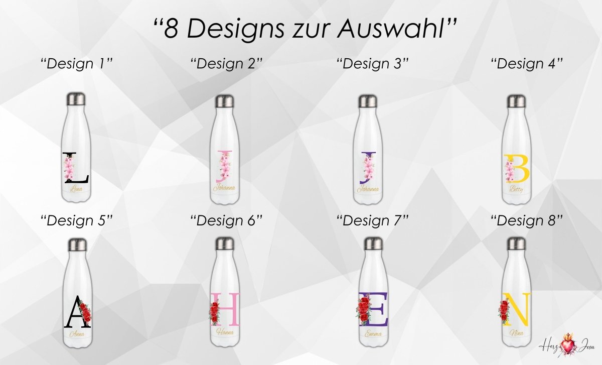 Personalisierte Trinkflasche mit Namen Thermobecher Blumen Geburtstag Geschenkidee_0013E - Herz Jesu