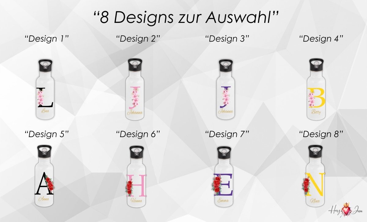 Personalisierte Trinkflasche mit Namen Thermobecher Blumen Geburtstag Geschenkidee_0013E - Herz Jesu