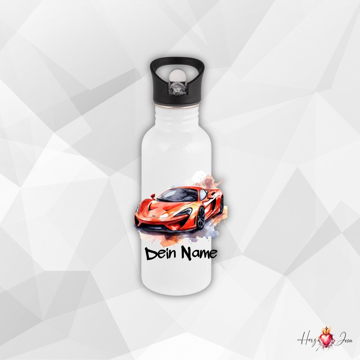 Personalisierte Trinkflasche mit Namen Thermobecher Geburtstag Auto_0021E - Herz Jesu