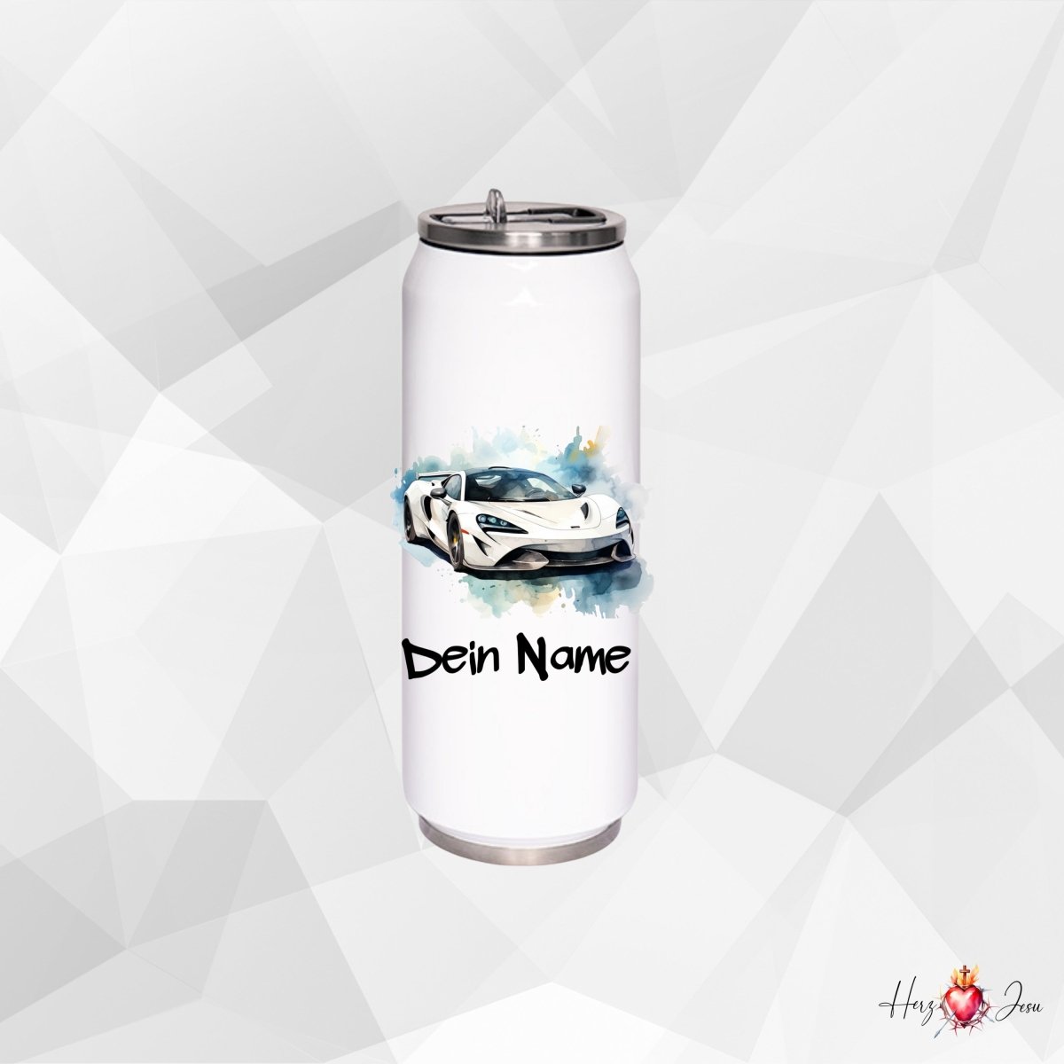 Personalisierte Trinkflasche mit Namen Thermobecher Geburtstag Auto_0021E - Herz Jesu