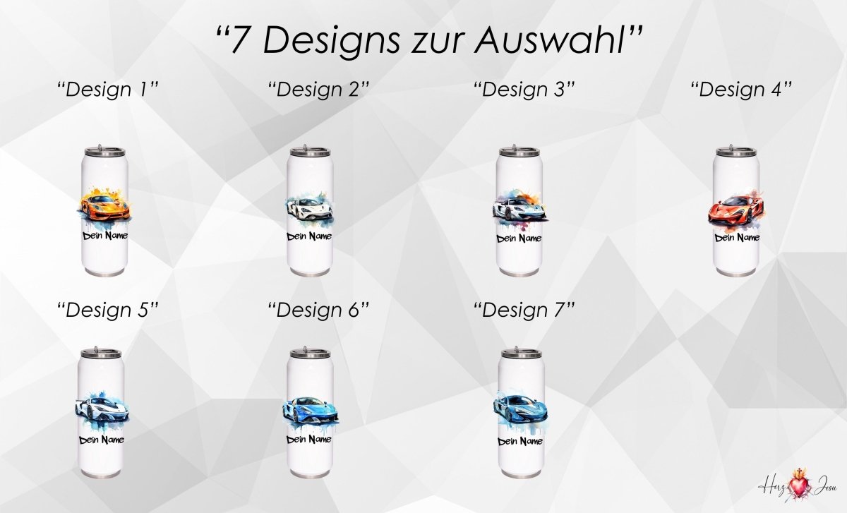 Personalisierte Trinkflasche mit Namen Thermobecher Geburtstag Auto_0021E - Herz Jesu