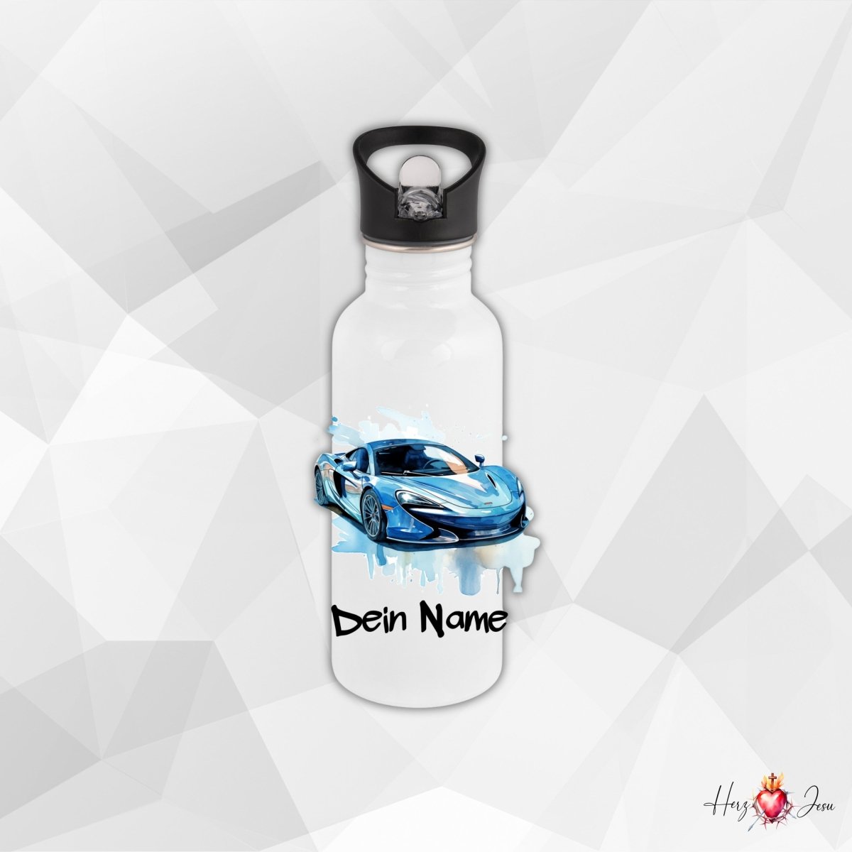 Personalisierte Trinkflasche mit Namen Thermobecher Geburtstag Auto_0021E - Herz Jesu