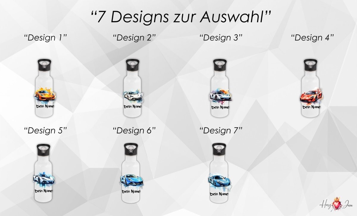 Personalisierte Trinkflasche mit Namen Thermobecher Geburtstag Auto_0021E - Herz Jesu