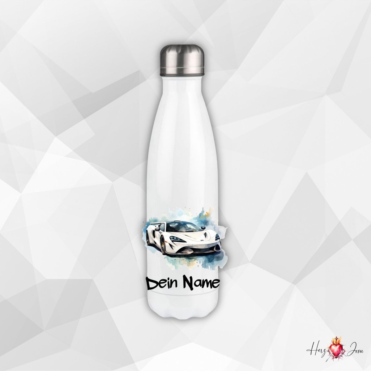 Personalisierte Trinkflasche mit Namen Thermobecher Geburtstag Auto_0021E - Herz Jesu