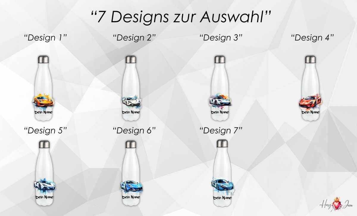 Personalisierte Trinkflasche mit Namen Thermobecher Geburtstag Auto_0021E - Herz Jesu