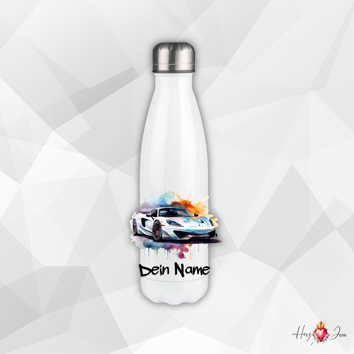 Personalisierte Trinkflasche mit Namen Thermobecher Geburtstag Auto_0021E - Herz Jesu