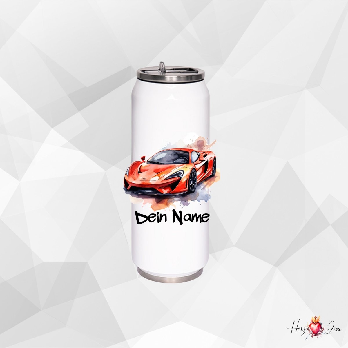 Personalisierte Trinkflasche mit Namen Thermobecher Geburtstag Auto_0021E - Herz Jesu