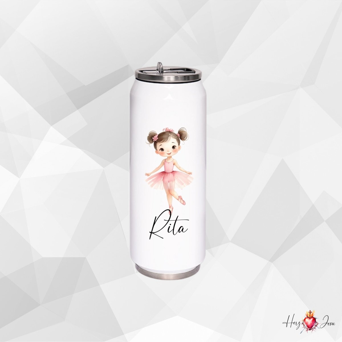 Personalisierte Trinkflasche mit Namen Thermobecher Geburtstag Ballerina_0031E - Herz Jesu