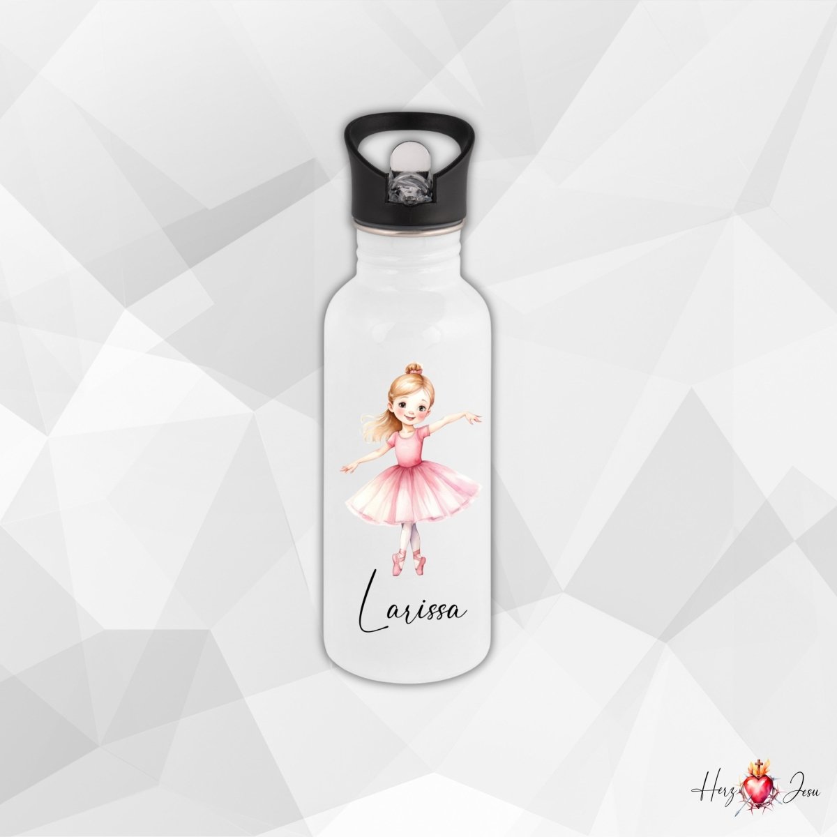 Personalisierte Trinkflasche mit Namen Thermobecher Geburtstag Ballerina_0031E - Herz Jesu