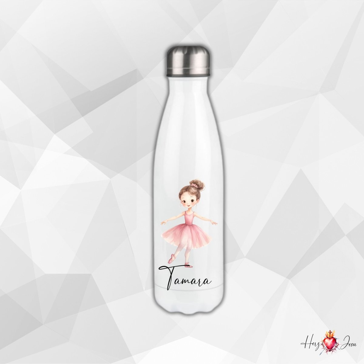 Personalisierte Trinkflasche mit Namen Thermobecher Geburtstag Ballerina_0031E - Herz Jesu
