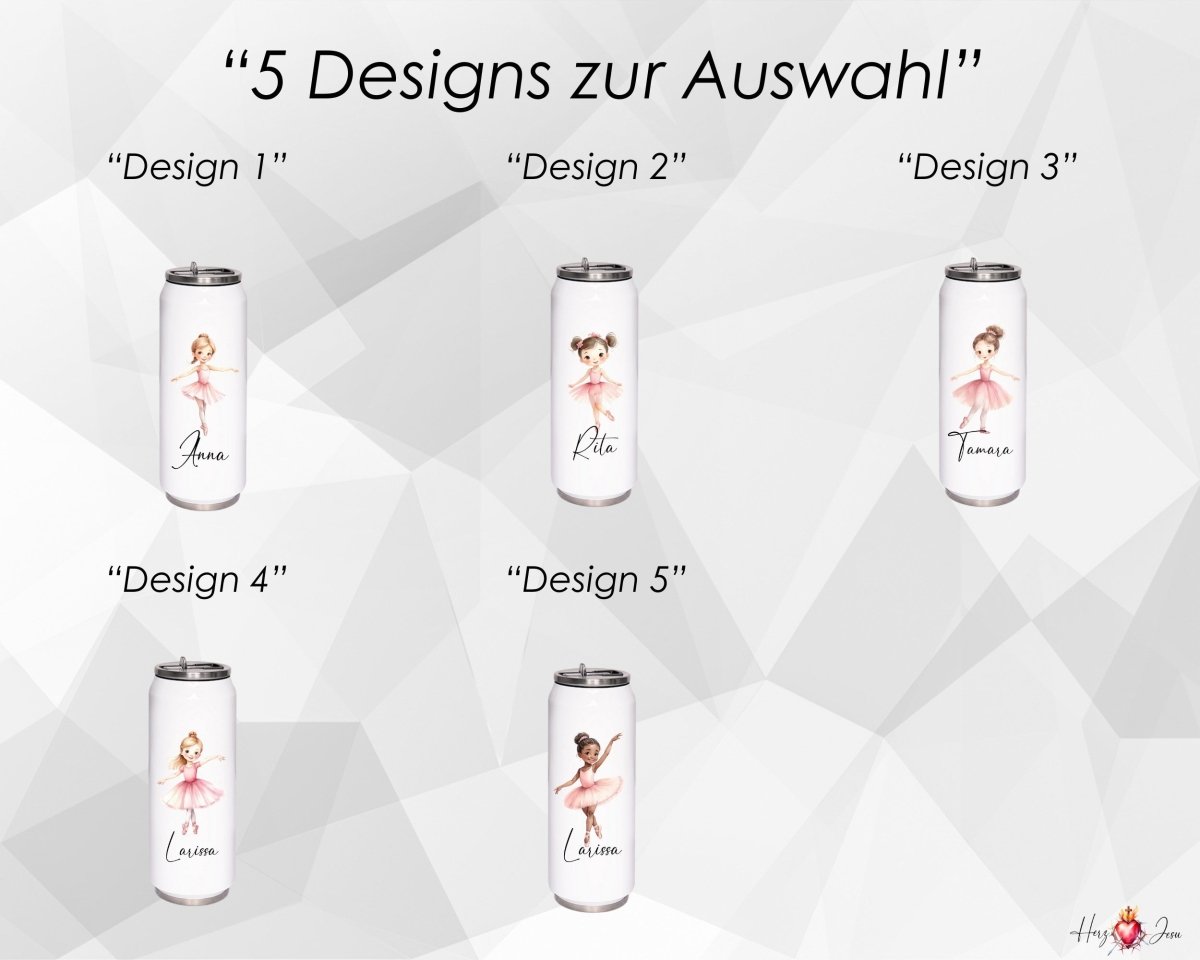 Personalisierte Trinkflasche mit Namen Thermobecher Geburtstag Ballerina_0031E - Herz Jesu
