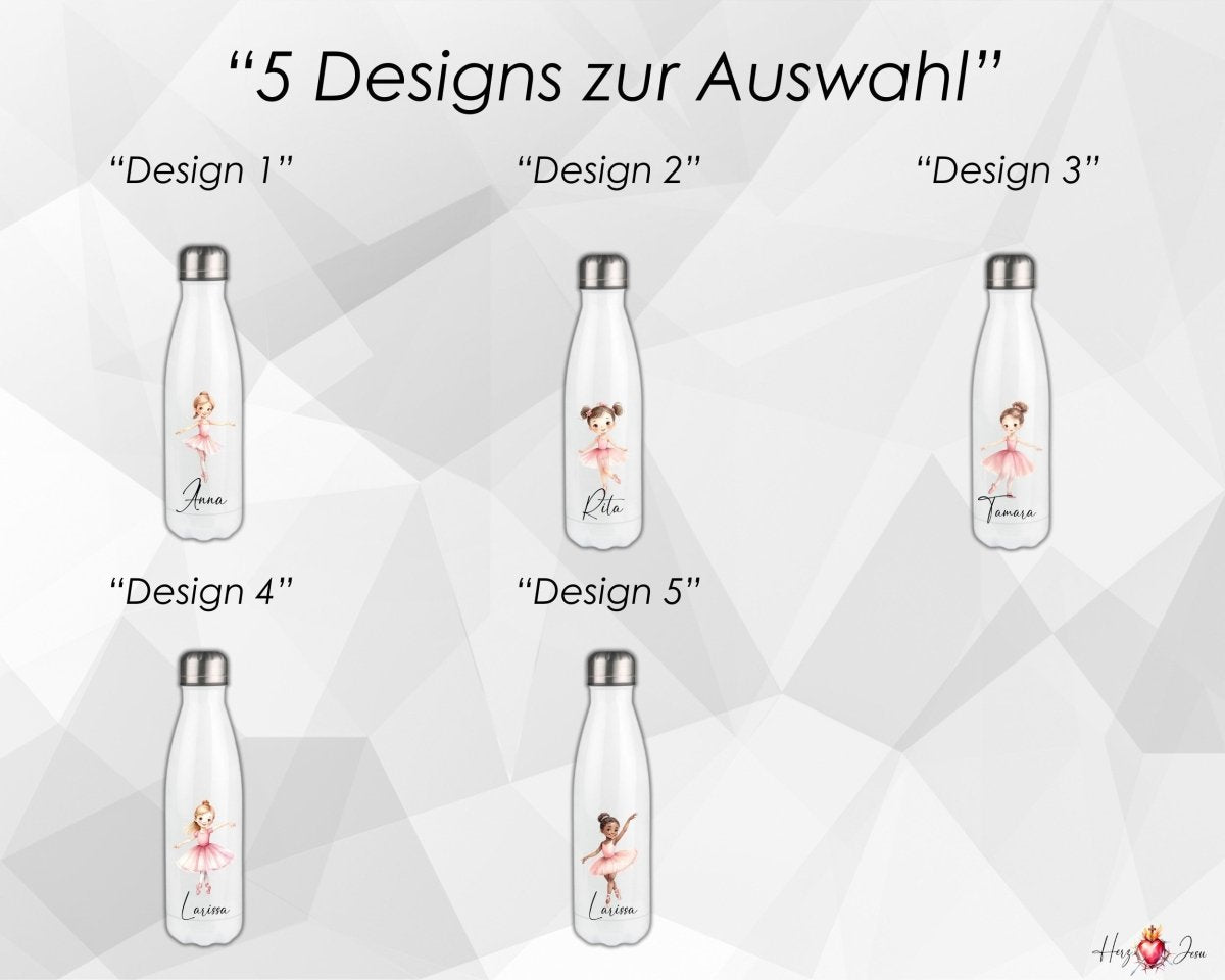 Personalisierte Trinkflasche mit Namen Thermobecher Geburtstag Ballerina_0031E - Herz Jesu