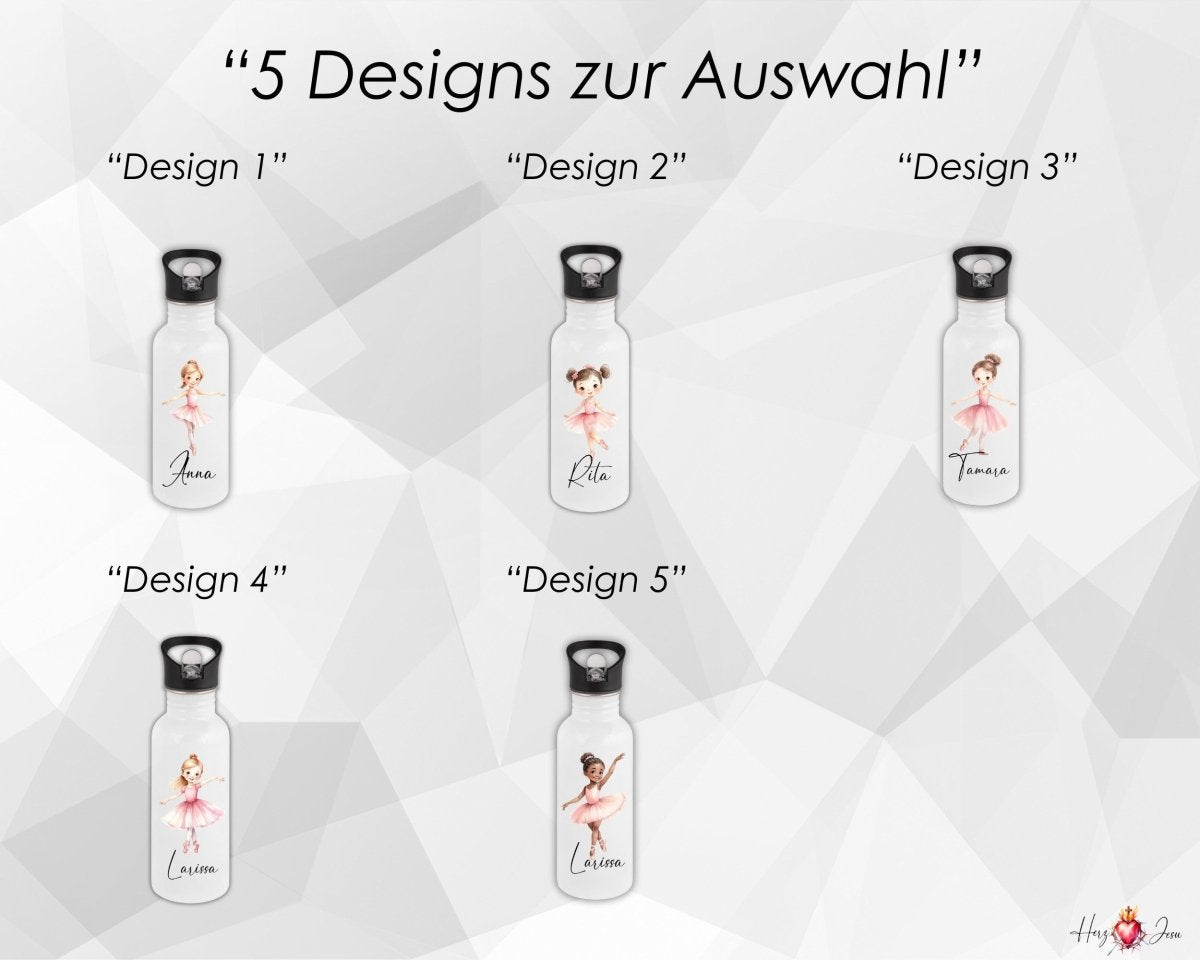 Personalisierte Trinkflasche mit Namen Thermobecher Geburtstag Ballerina_0031E - Herz Jesu