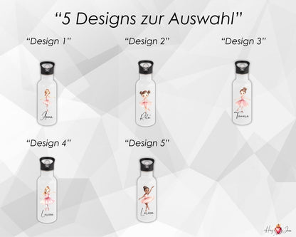 Personalisierte Trinkflasche mit Namen Thermobecher Geburtstag Ballerina_0031E - Herz Jesu