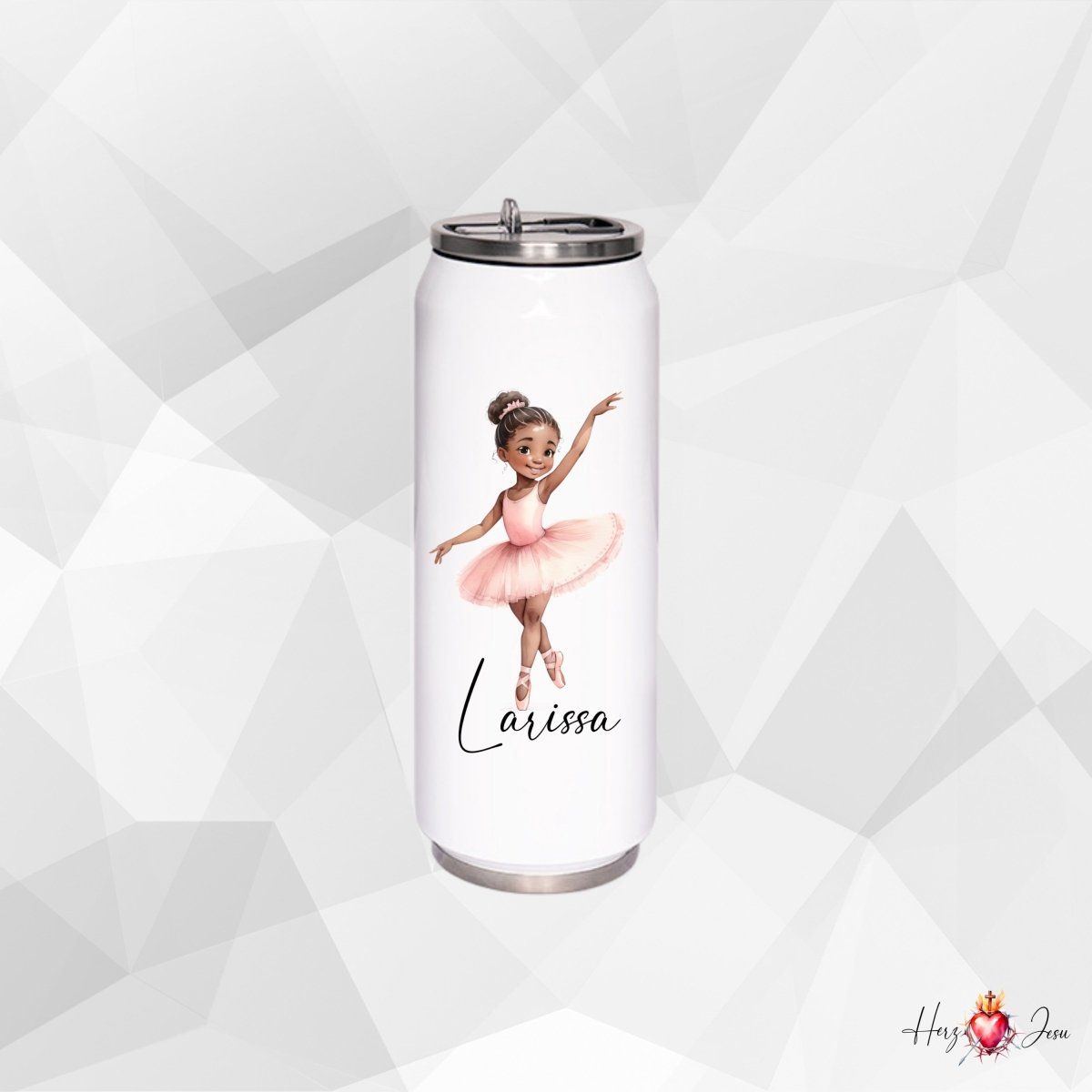 Personalisierte Trinkflasche mit Namen Thermobecher Geburtstag Ballerina_0031E - Herz Jesu