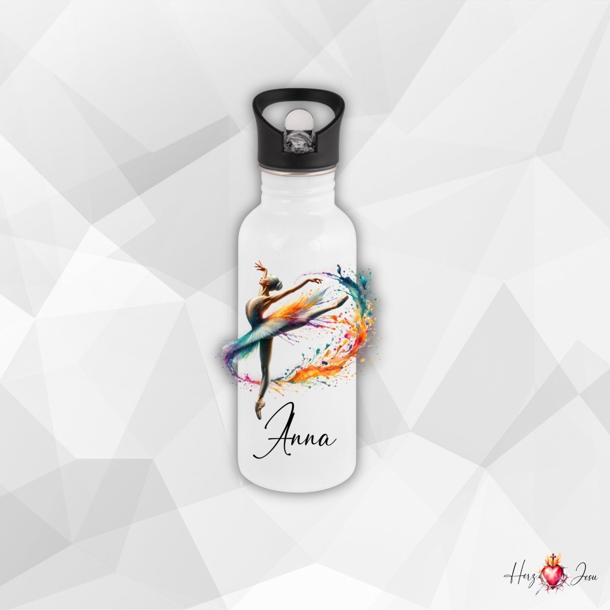 Personalisierte Trinkflasche mit Namen Thermobecher Geburtstag Ballerina_0032E - Herz Jesu