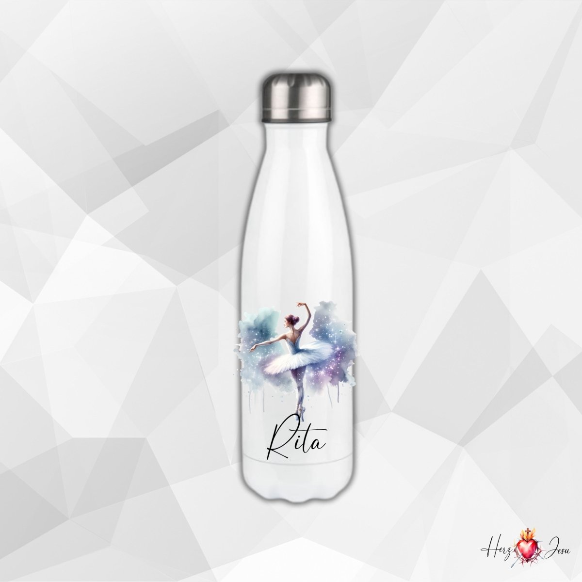 Personalisierte Trinkflasche mit Namen Thermobecher Geburtstag Ballerina_0032E - Herz Jesu