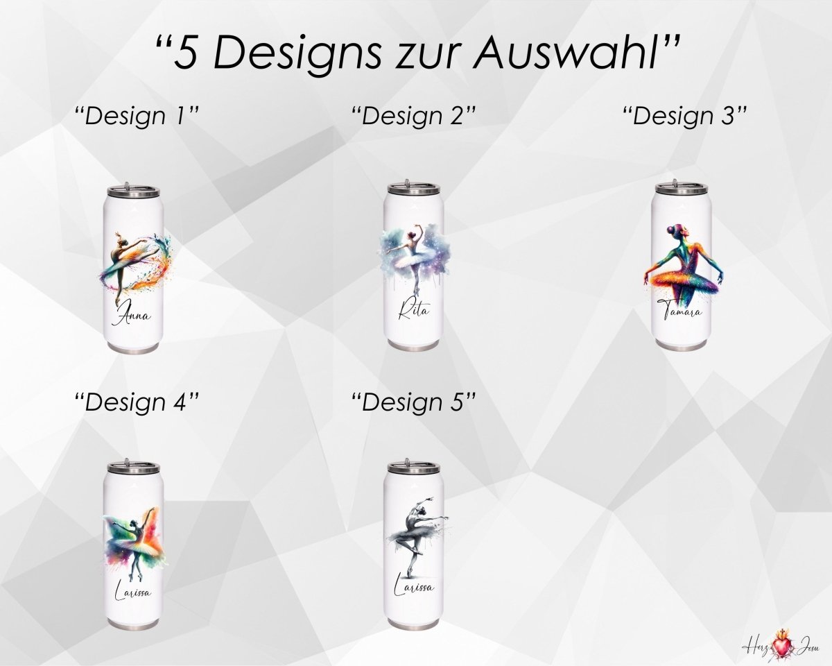 Personalisierte Trinkflasche mit Namen Thermobecher Geburtstag Ballerina_0032E - Herz Jesu