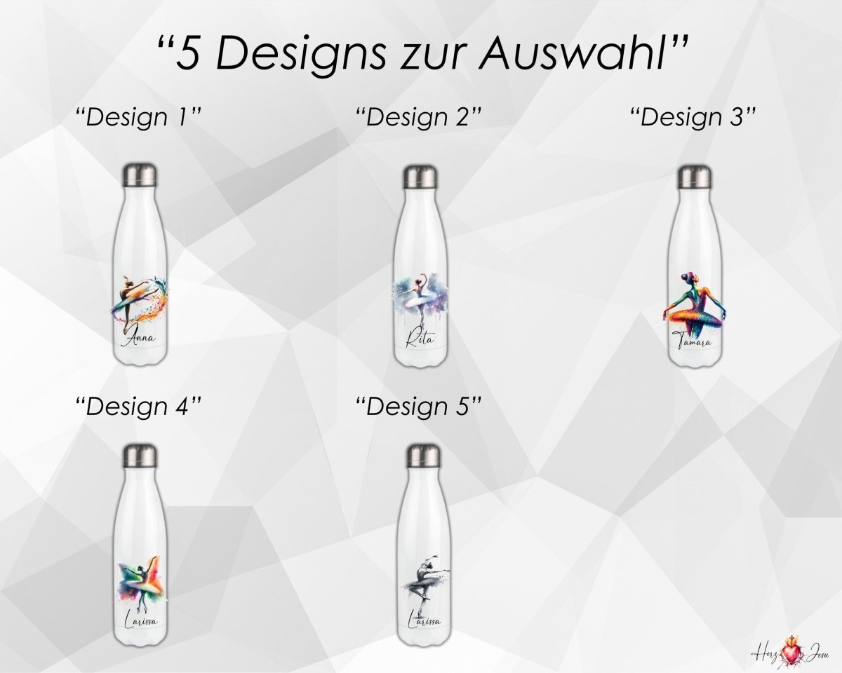 Personalisierte Trinkflasche mit Namen Thermobecher Geburtstag Ballerina_0032E - Herz Jesu