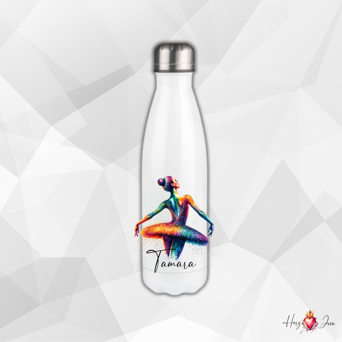Personalisierte Trinkflasche mit Namen Thermobecher Geburtstag Ballerina_0032E - Herz Jesu