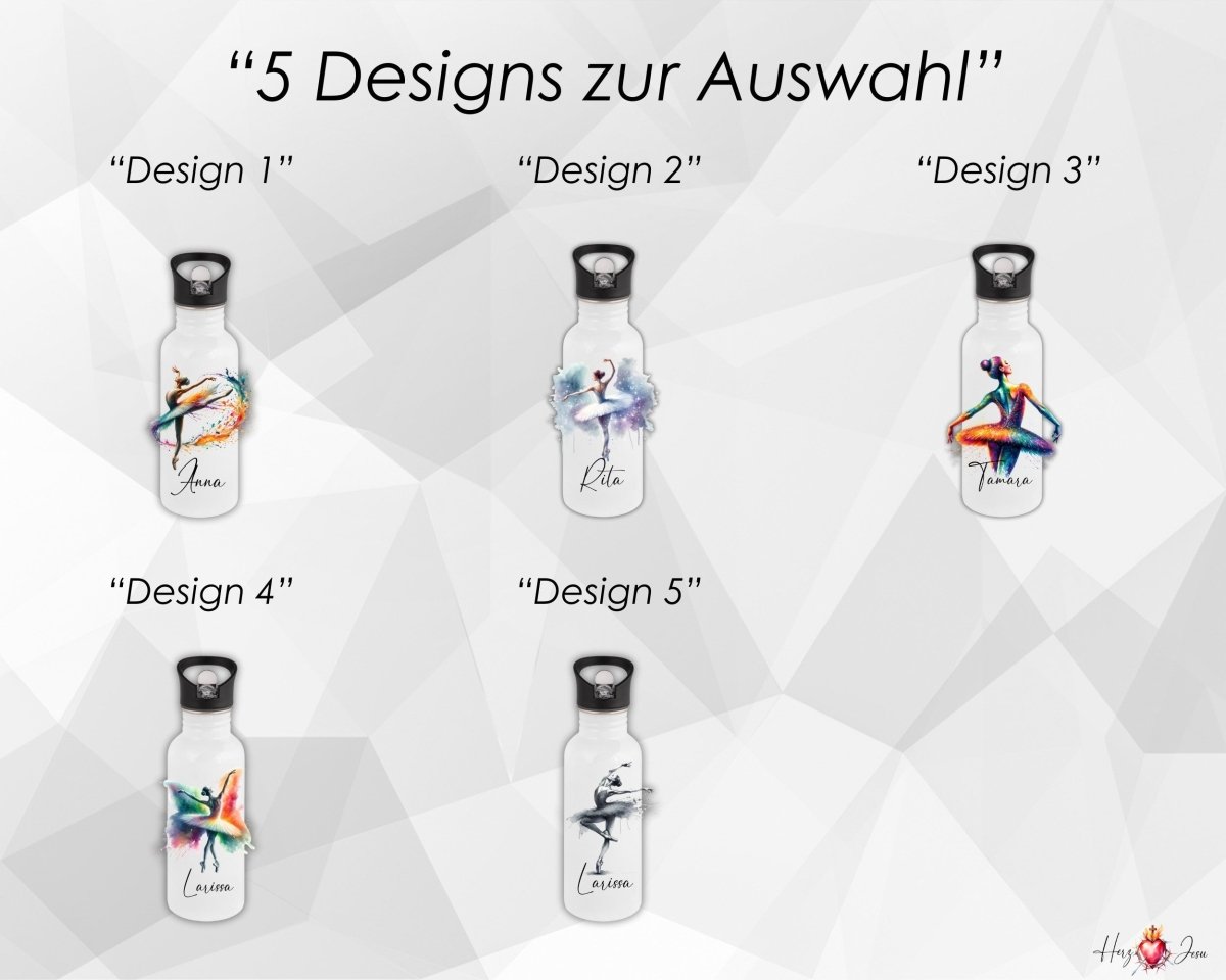 Personalisierte Trinkflasche mit Namen Thermobecher Geburtstag Ballerina_0032E - Herz Jesu