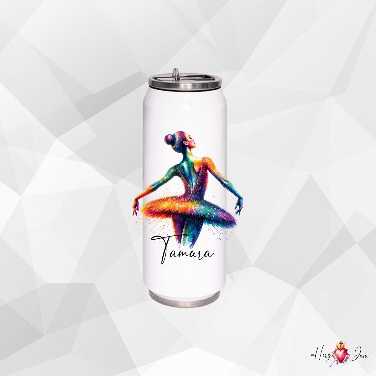 Personalisierte Trinkflasche mit Namen Thermobecher Geburtstag Ballerina_0032E - Herz Jesu