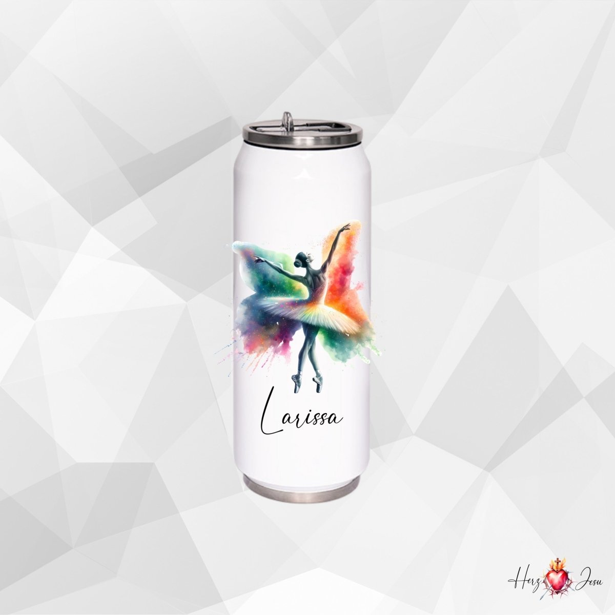 Personalisierte Trinkflasche mit Namen Thermobecher Geburtstag Ballerina_0032E - Herz Jesu