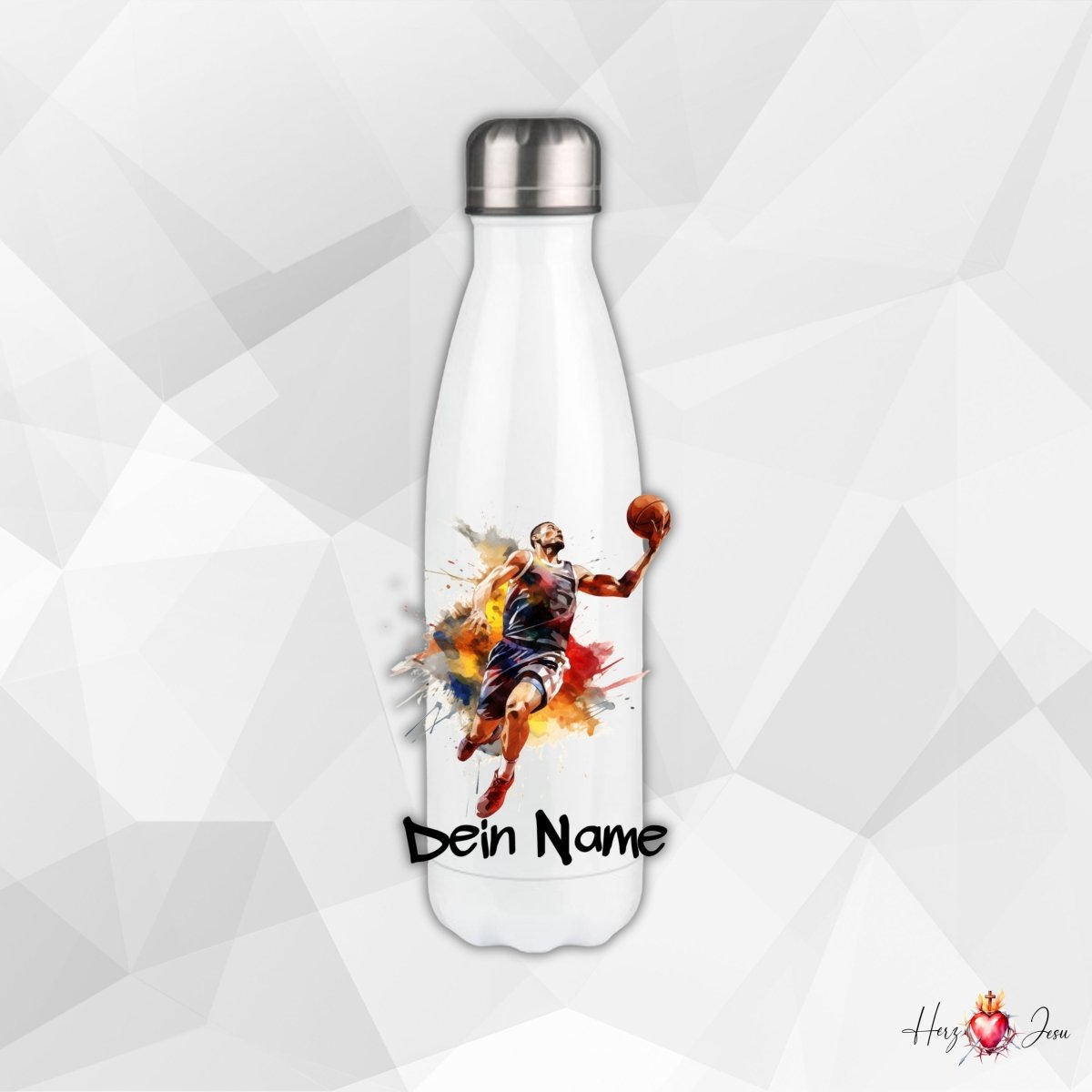 Personalisierte Trinkflasche mit Namen Thermobecher Geburtstag Basketball_0018E - Herz Jesu