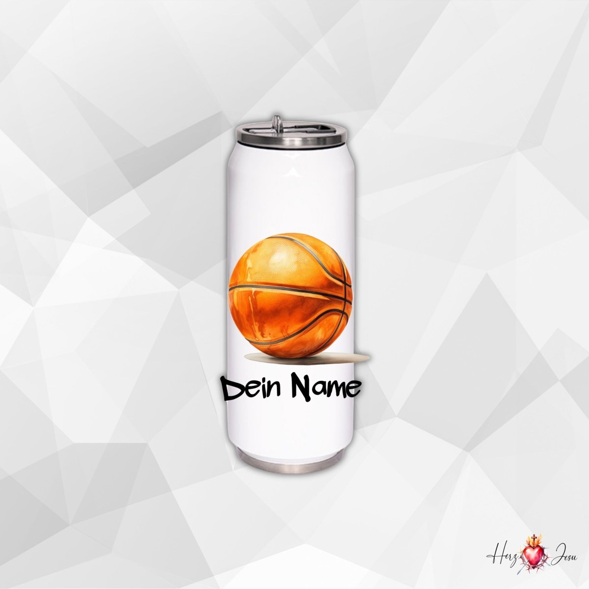 Personalisierte Trinkflasche mit Namen Thermobecher Geburtstag Basketball_0018E - Herz Jesu