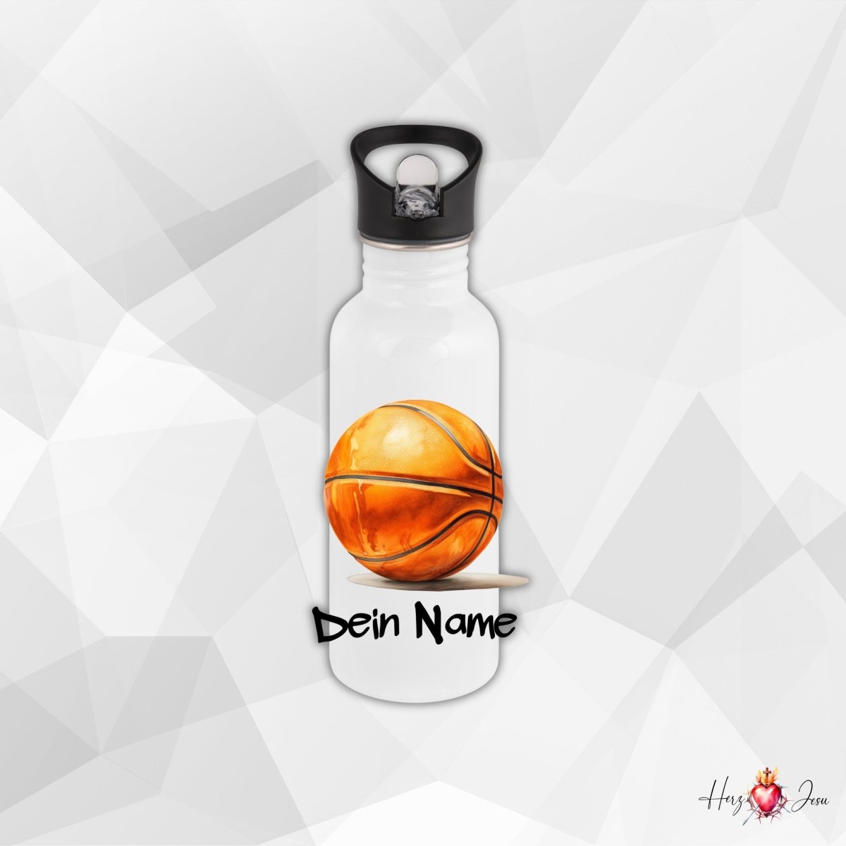Personalisierte Trinkflasche mit Namen Thermobecher Geburtstag Basketball_0018E - Herz Jesu