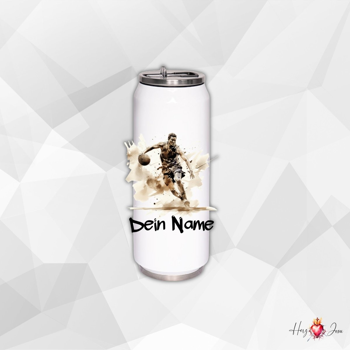 Personalisierte Trinkflasche mit Namen Thermobecher Geburtstag Basketball_0018E - Herz Jesu