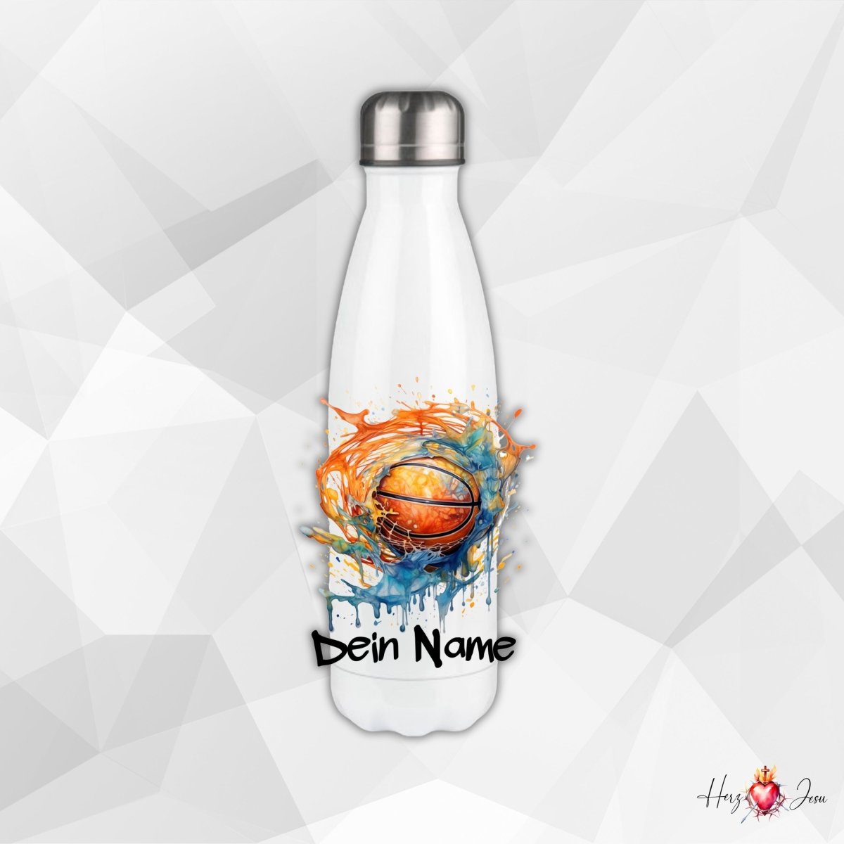 Personalisierte Trinkflasche mit Namen Thermobecher Geburtstag Basketball_0018E - Herz Jesu