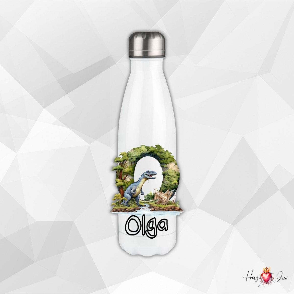 Personalisierte Trinkflasche mit Namen Thermobecher Geburtstag Dinosaurier_0022E - Herz Jesu