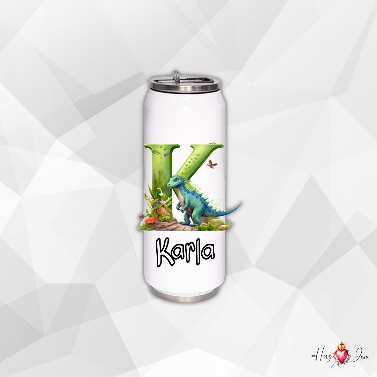 Personalisierte Trinkflasche mit Namen Thermobecher Geburtstag Dinosaurier_0022E - Herz Jesu