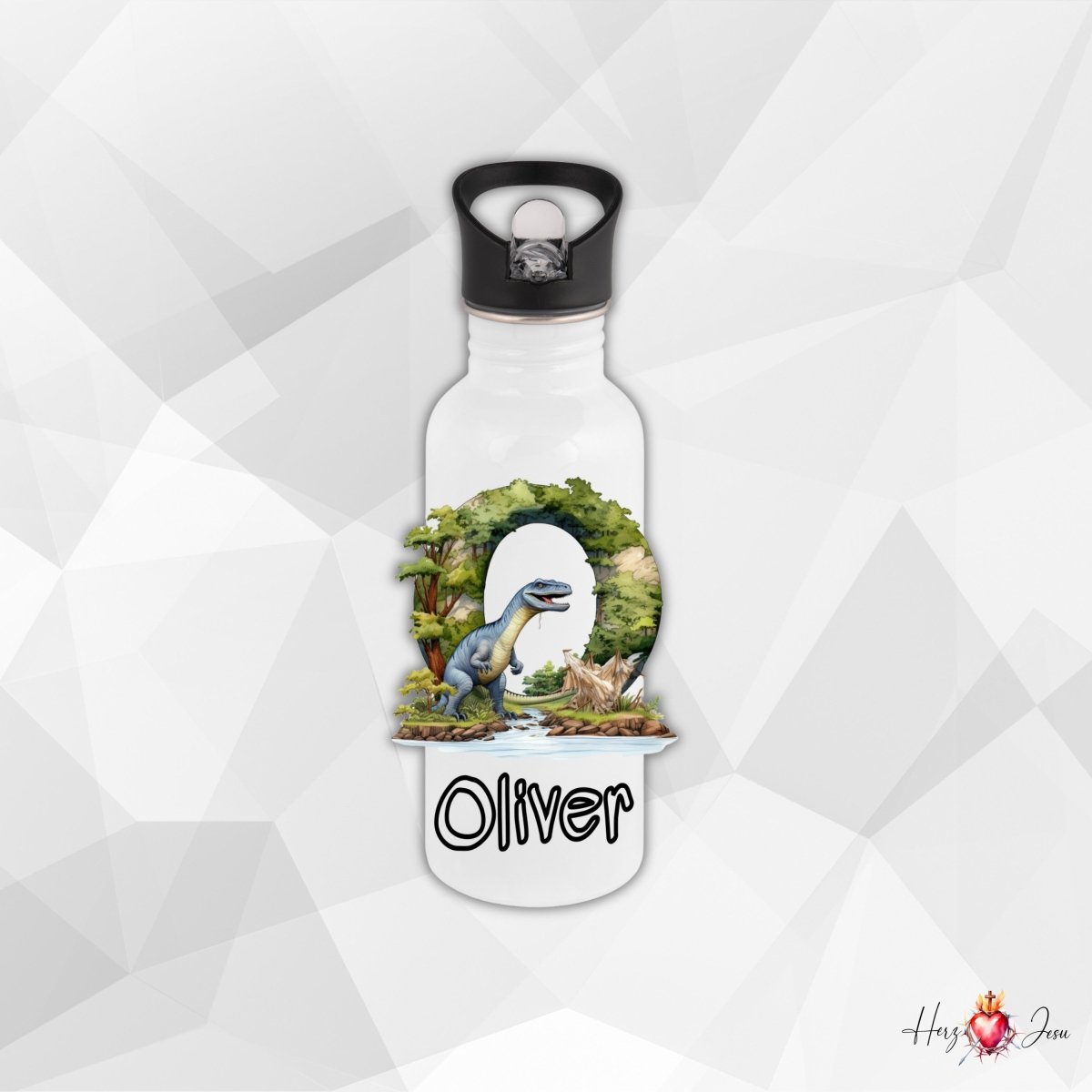 Personalisierte Trinkflasche mit Namen Thermobecher Geburtstag Dinosaurier_0022E - Herz Jesu