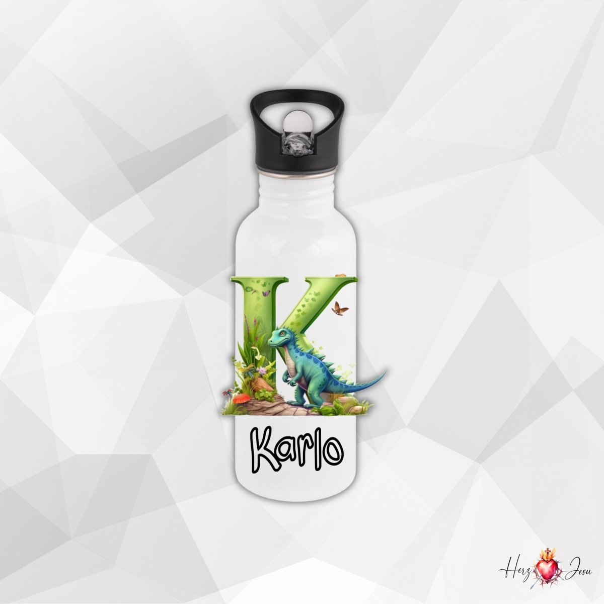Personalisierte Trinkflasche mit Namen Thermobecher Geburtstag Dinosaurier_0022E - Herz Jesu