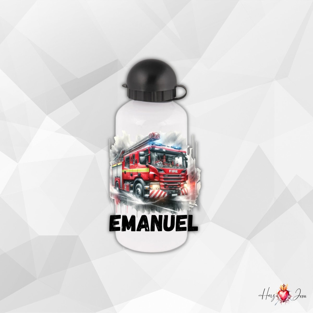 Personalisierte Trinkflasche mit Namen Thermobecher Geburtstag Feuerwehr_0028E - Herz Jesu