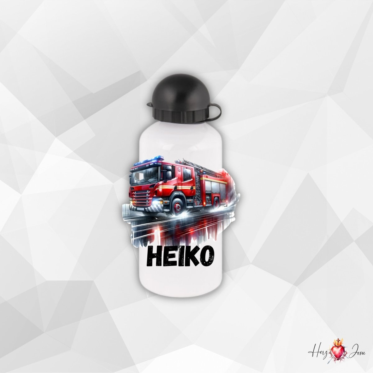 Personalisierte Trinkflasche mit Namen Thermobecher Geburtstag Feuerwehr_0028E - Herz Jesu