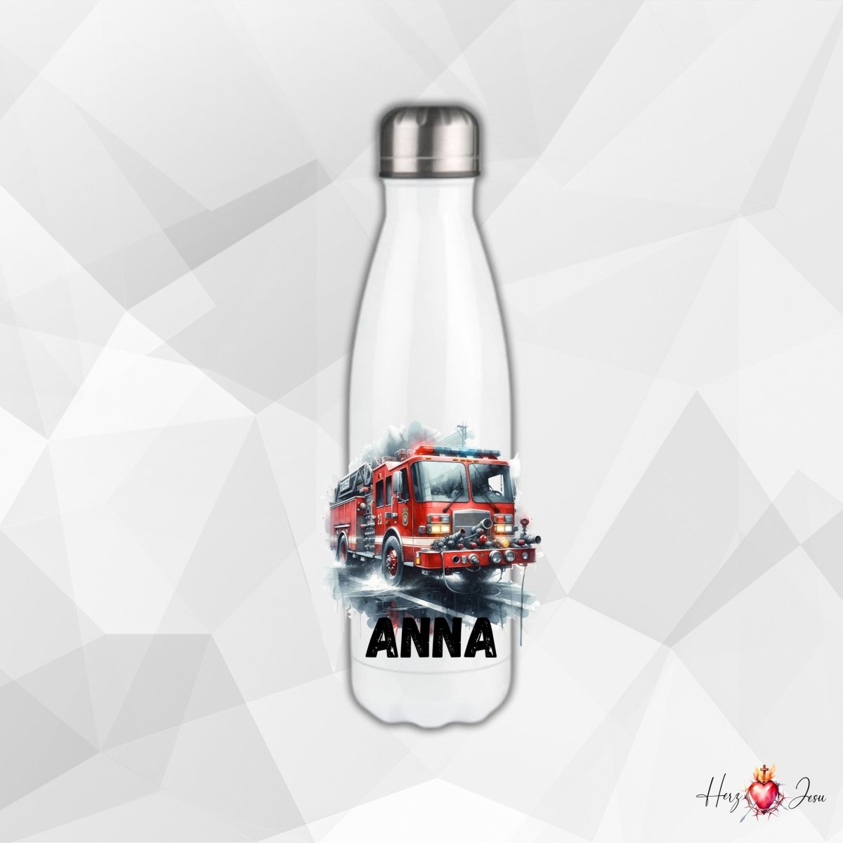 Personalisierte Trinkflasche mit Namen Thermobecher Geburtstag Feuerwehr_0028E - Herz Jesu