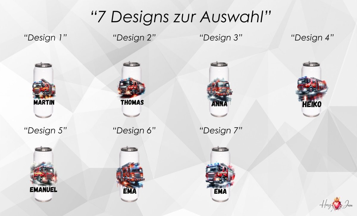 Personalisierte Trinkflasche mit Namen Thermobecher Geburtstag Feuerwehr_0028E - Herz Jesu