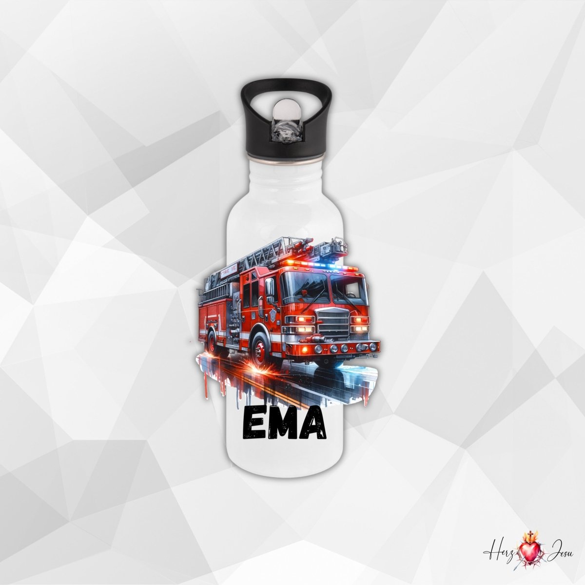 Personalisierte Trinkflasche mit Namen Thermobecher Geburtstag Feuerwehr_0028E - Herz Jesu
